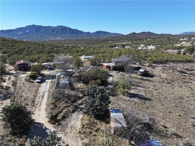 birds eye view of property featuring a mountain view