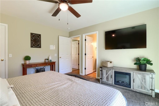 bedroom featuring a ceiling fan and carpet flooring