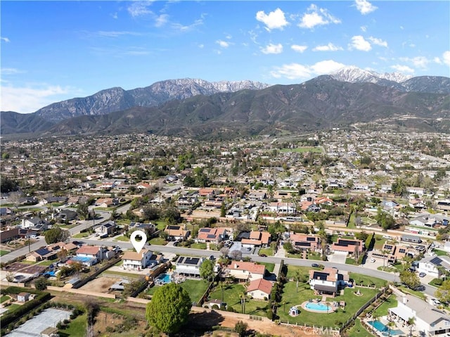 bird's eye view featuring a residential view and a mountain view