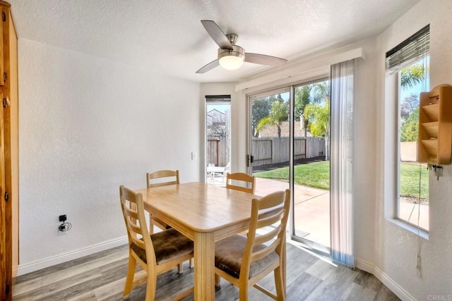 dining room with light wood-style flooring, baseboards, and a wealth of natural light