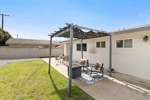 3735 Budd St, San Diego, CA 92111 - view of patio / terrace with a pergola, an outdoor fire pit, and fence