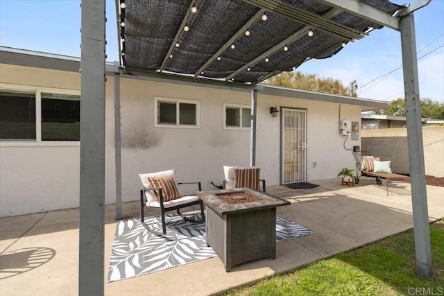 3735 Budd St, San Diego, CA 92111 - view of patio / terrace with a fire pit, a pergola, and fence