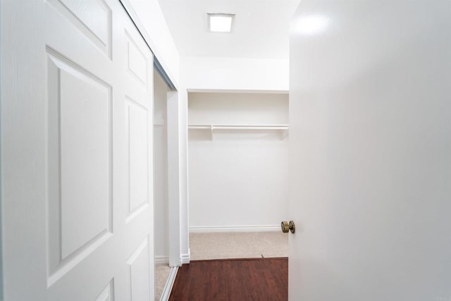 walk in closet with wood finished floors