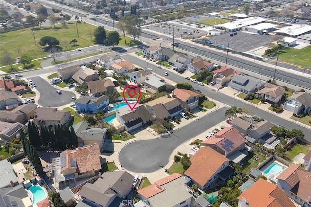 bird's eye view with a residential view