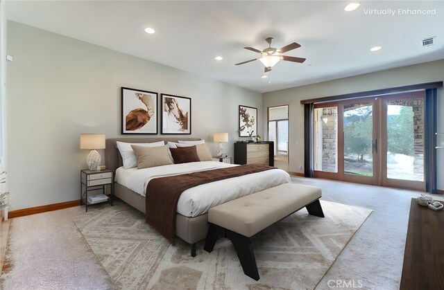 41215 Avenida De Los Posas, Murrieta, CA 92562 - bedroom with visible vents, baseboards, recessed lighting, access to exterior, and light colored carpet