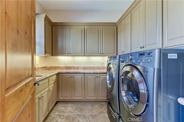 41215 Avenida De Los Posas, Murrieta, CA 92562 - clothes washing area with independent washer and dryer, light tile patterned flooring, and cabinet space