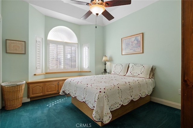 848 Burlando Rd, Kernville, CA 93238 - bedroom featuring dark colored carpet, baseboards, and ceiling fan