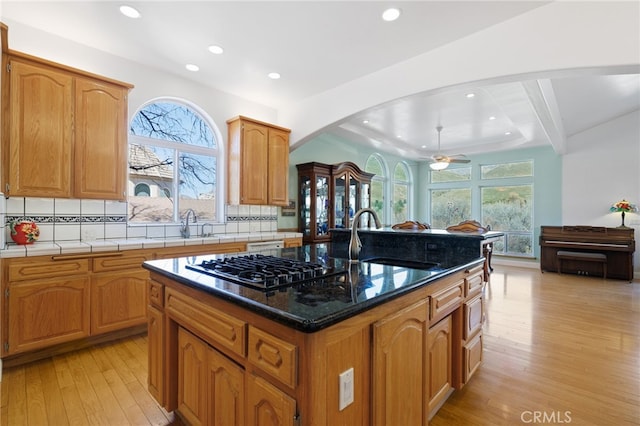 848 Burlando Rd, Kernville, CA 93238 - kitchen featuring recessed lighting, light wood-style floors, a ceiling fan, and a sink