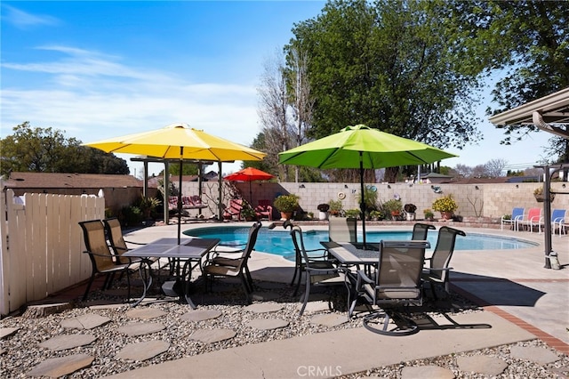 view of pool with a fenced in pool, a patio area, and a fenced backyard