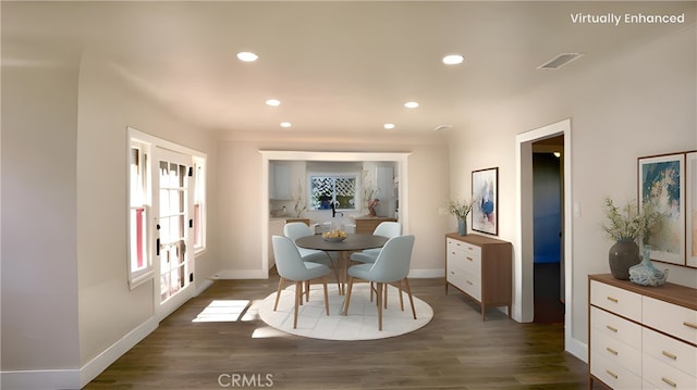 3688 Hoover St, Riverside, CA 92504 - dining area with baseboards, recessed lighting, and dark wood-style flooring