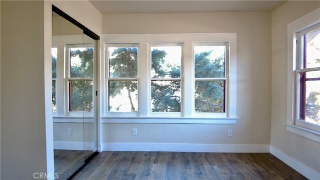 interior space featuring dark wood-type flooring, plenty of natural light, and baseboards