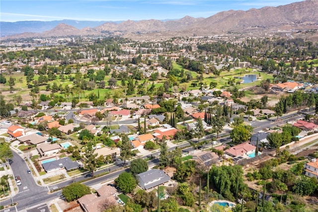 aerial view featuring a residential view and a mountain view