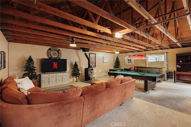 recreation room featuring carpet floors and pool table