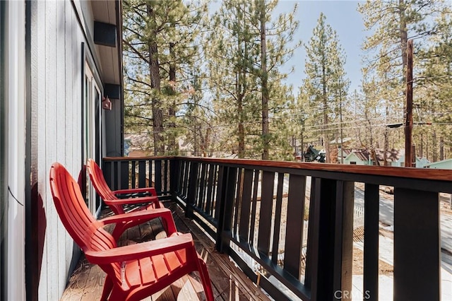 view of wooden balcony with a wooden deck