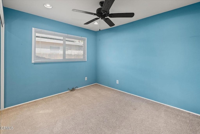 unfurnished room with carpet floors, ceiling fan, and recessed lighting