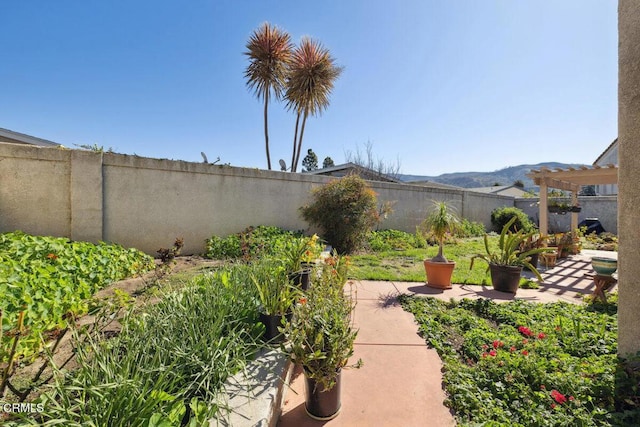 view of patio with a fenced backyard and a pergola