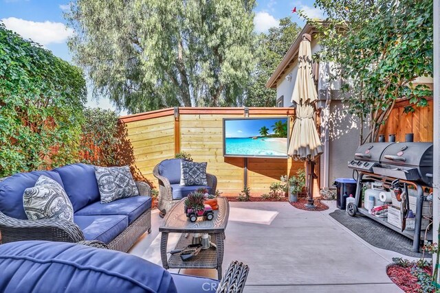 5 Ash Hollow Trl, Ladera Ranch, CA 92694 - view of patio with an outdoor living space, fence, and grilling area