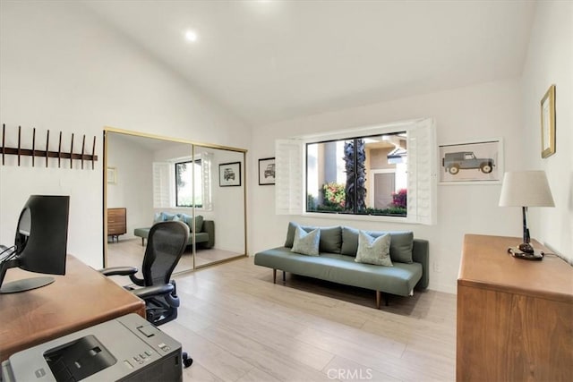 31 Blue River Dr, Palm Desert, CA 92211 - home office featuring lofted ceiling and light wood-type flooring