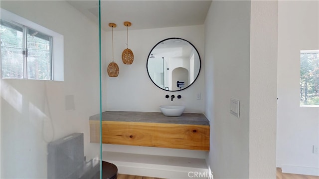 bathroom featuring a wealth of natural light and a sink