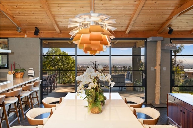 sunroom / solarium with wooden ceiling and beamed ceiling