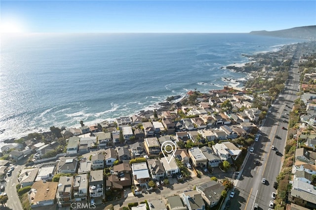 aerial view featuring a residential view and a water view