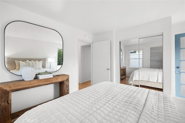 bedroom featuring a closet and wood finished floors