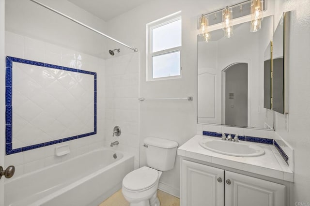 full bathroom with vanity, shower / tub combination, and toilet