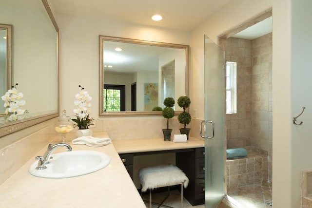 3518 Camino Cereza, Carlsbad, CA 92009 - full bath featuring a stall shower, vanity, and recessed lighting