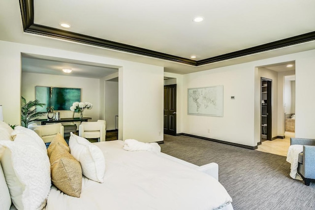 3518 Camino Cereza, Carlsbad, CA 92009 - bedroom with recessed lighting, carpet flooring, baseboards, and a tray ceiling