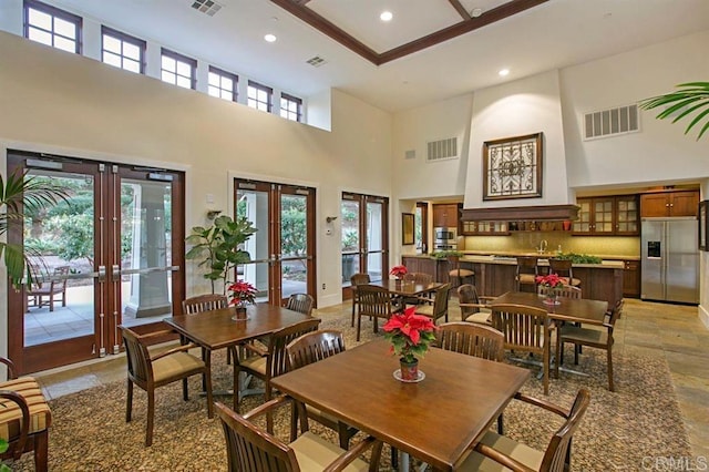 3518 Camino Cereza, Carlsbad, CA 92009 - dining area featuring french doors, a high ceiling, and recessed lighting