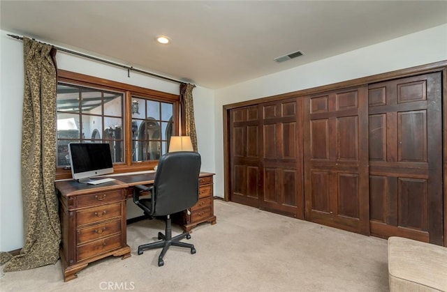 420 Inverness Dr, La Canada Flintridge, CA 91011 - office area featuring light colored carpet, recessed lighting, and visible vents