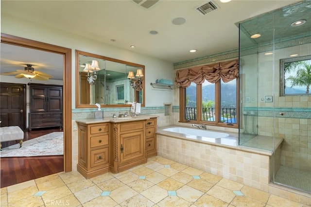 420 Inverness Dr, La Canada Flintridge, CA 91011 - full bathroom with visible vents, a garden tub, tile patterned flooring, and a healthy amount of sunlight