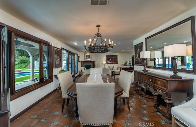 420 Inverness Dr, La Canada Flintridge, CA 91011 - tiled dining space featuring visible vents, recessed lighting, and an inviting chandelier