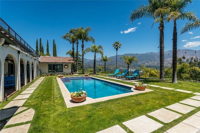 420 Inverness Dr, La Canada Flintridge, CA 91011 - pool featuring a yard, a mountain view, and a patio area