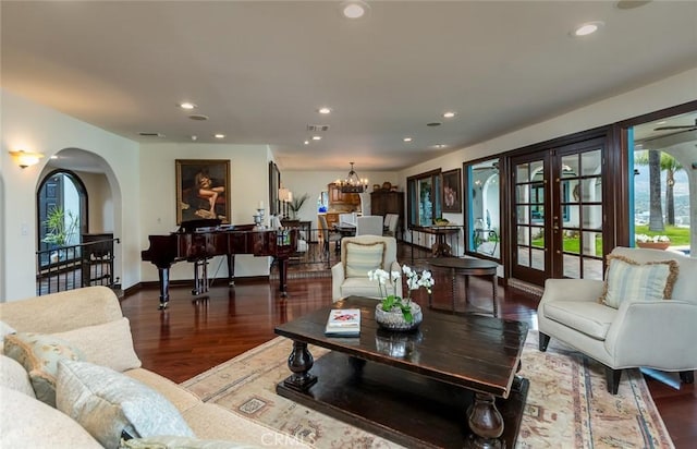 420 Inverness Dr, La Canada Flintridge, CA 91011 - living area featuring arched walkways, recessed lighting, and wood finished floors