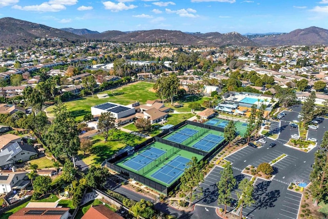 birds eye view of property featuring a residential view and a mountain view