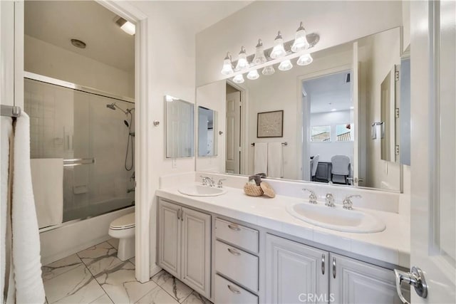 1987 Sycamore Hill Dr, Riverside, CA 92506 - full bath with enclosed tub / shower combo, toilet, a sink, and double vanity