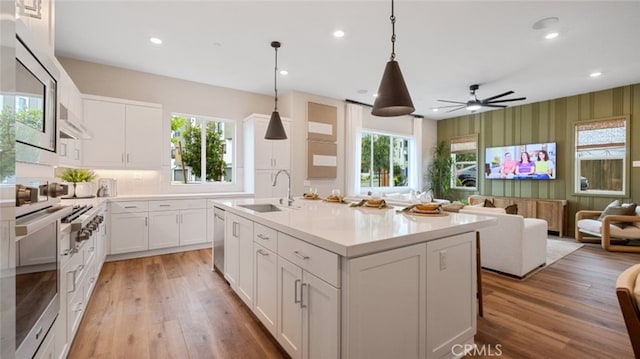 kitchen with open floor plan, appliances with stainless steel finishes, a sink, and a wealth of natural light