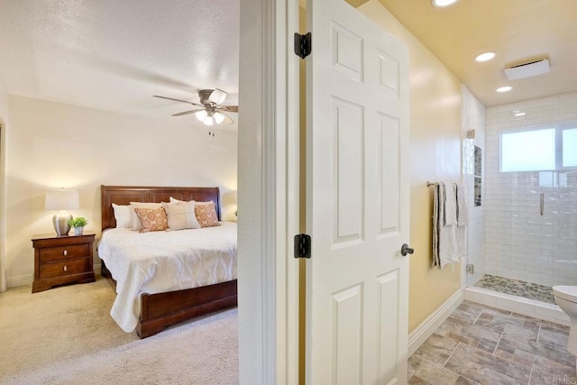 bedroom featuring recessed lighting, carpet flooring, and baseboards