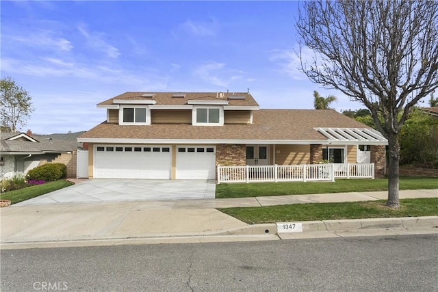 1347 N Catalina St, Orange, CA 92869 - view of front of property featuring fence, a shingled roof, driveway, a porch, and a garage