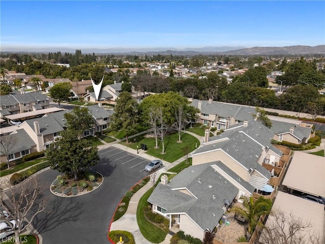 bird's eye view featuring a mountain view and a residential view