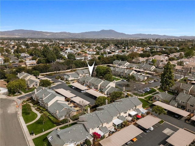 aerial view featuring a residential view and a mountain view