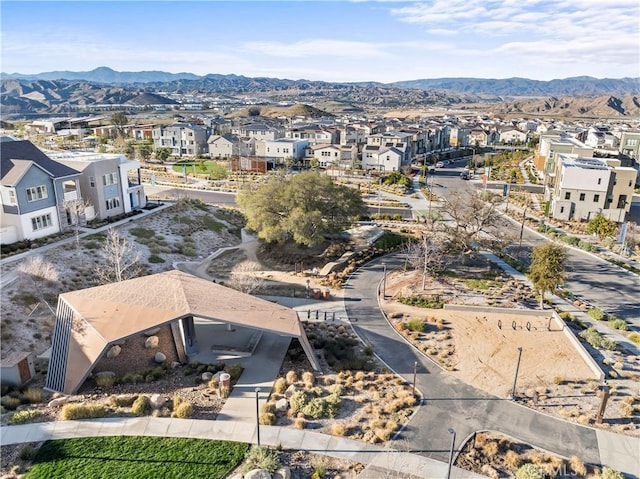 birds eye view of property featuring a residential view and a mountain view