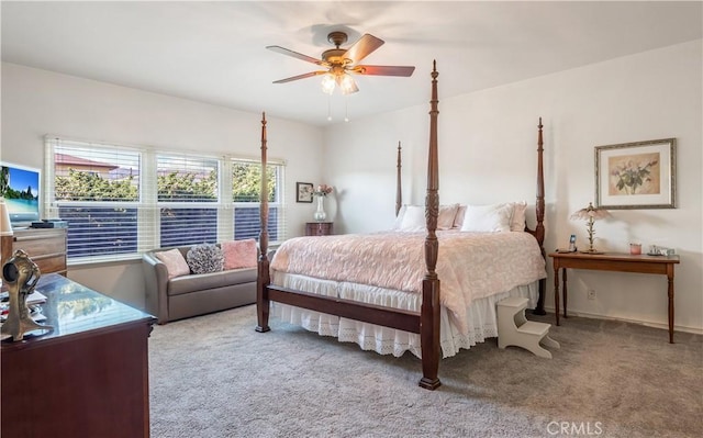 bedroom with carpet and a ceiling fan