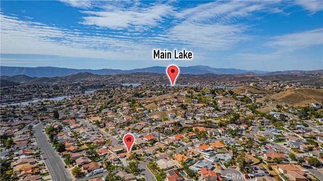 aerial view featuring a residential view and a mountain view