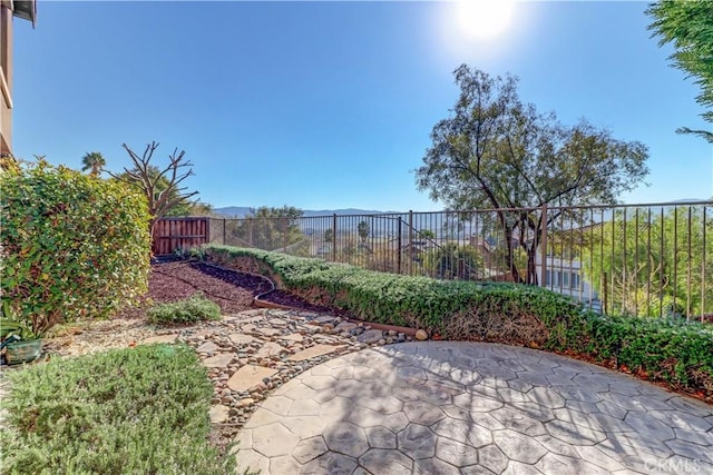 view of yard with a patio and fence