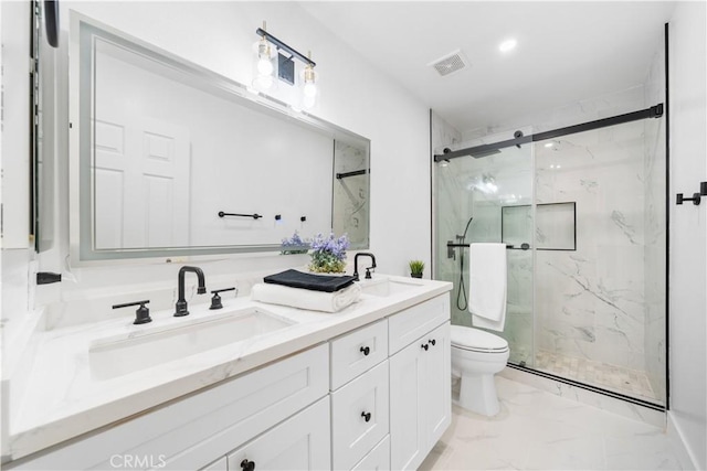 bathroom featuring visible vents, marble finish floor, a sink, and toilet