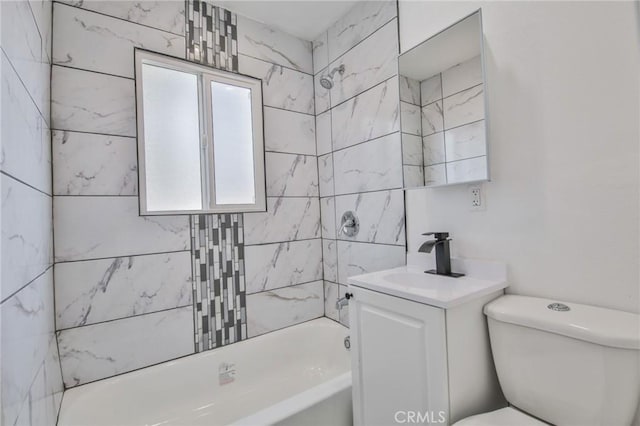 bathroom featuring shower / bathtub combination, vanity, and toilet