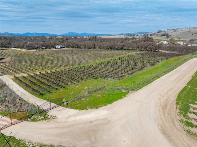 birds eye view of property featuring a rural view and a mountain view