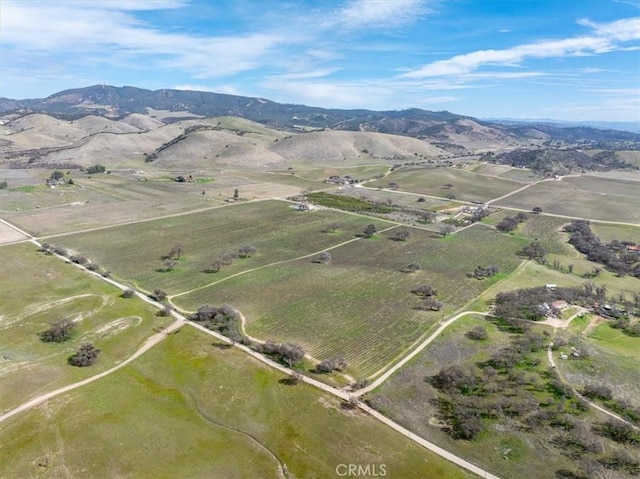 birds eye view of property with a rural view and a mountain view